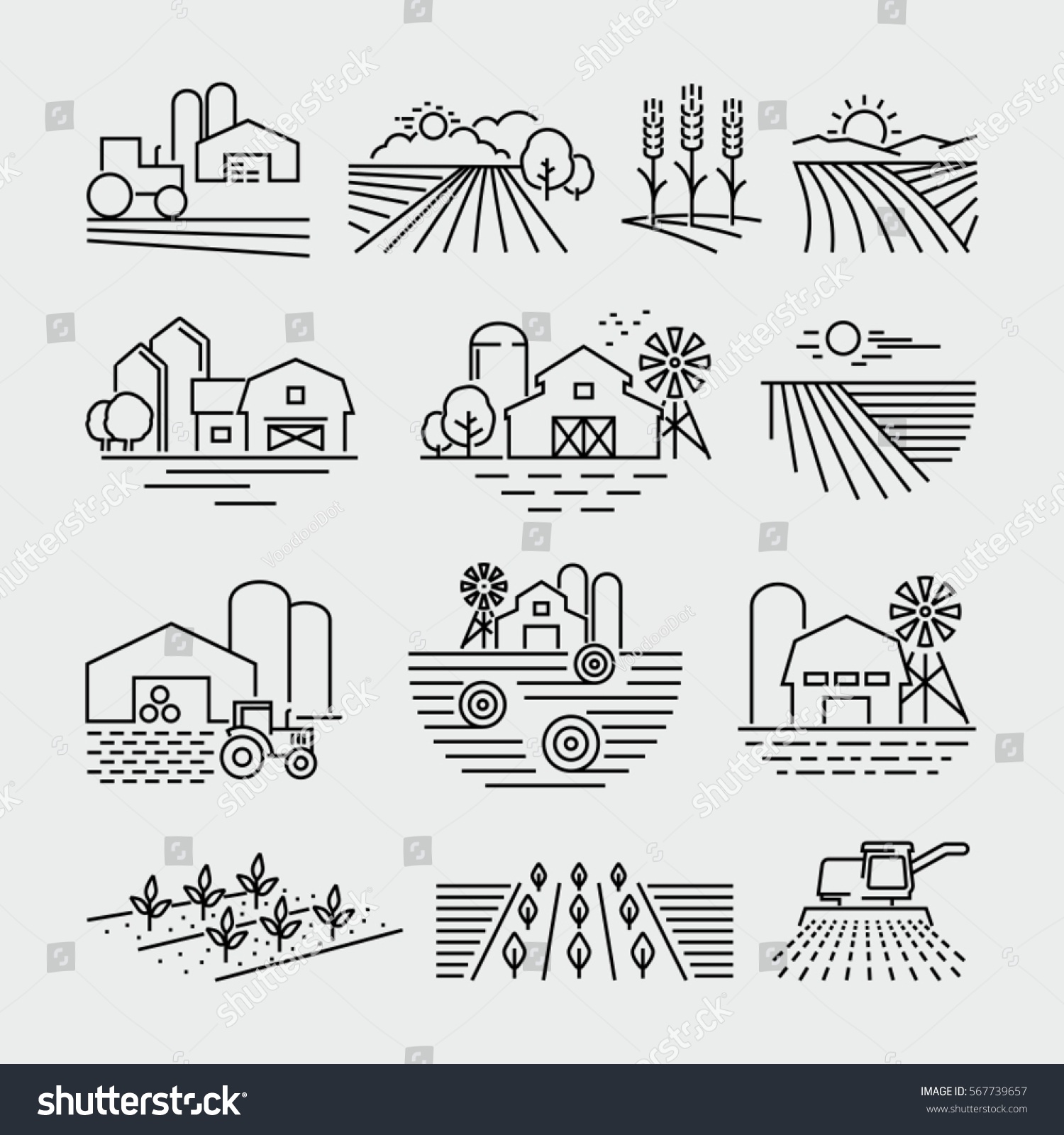 Farm Farming Fields Line Icons Vector Stock Vector 567739657 - Shutterstock
