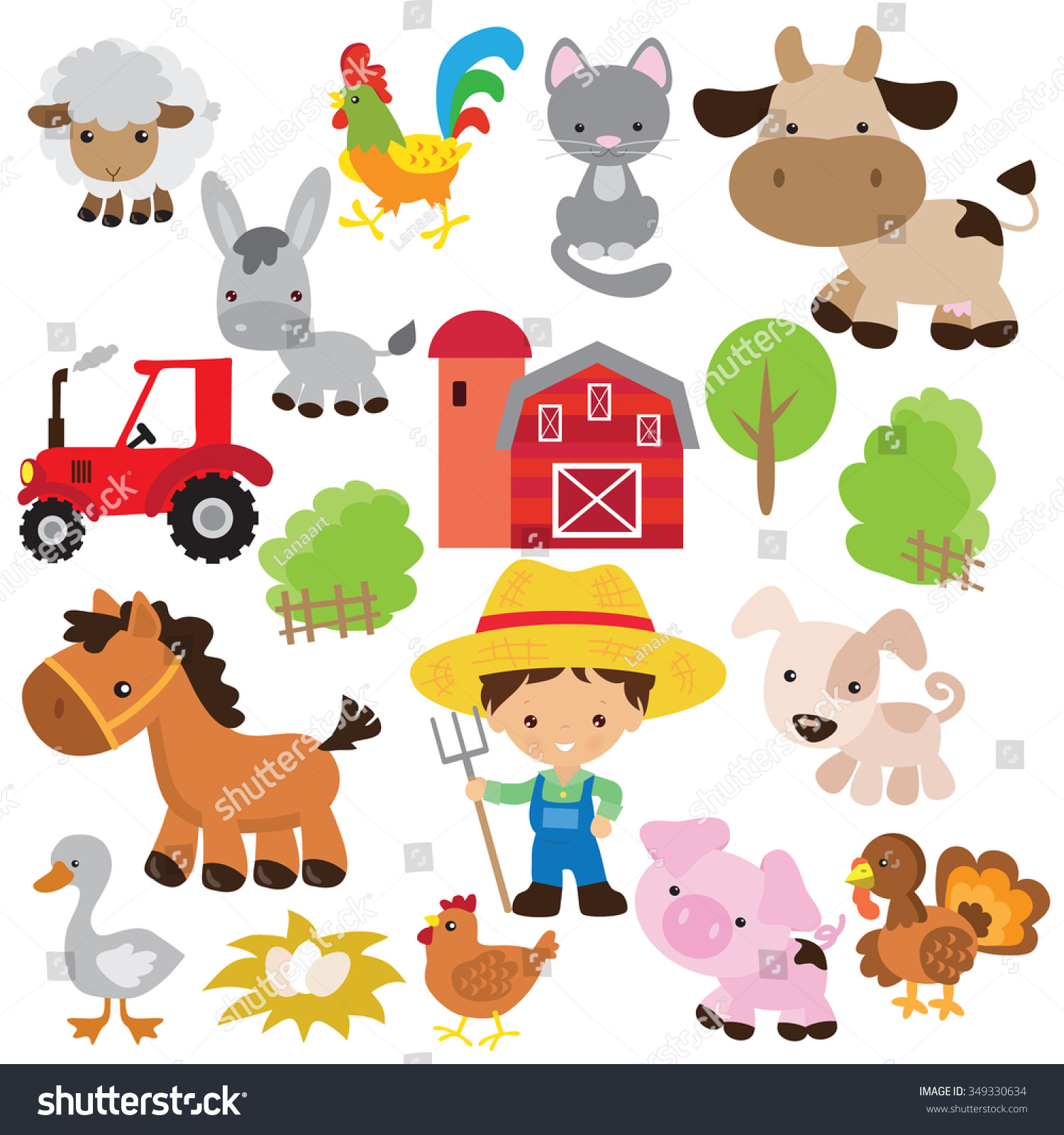 Farm Animal Vector Illustration Stock Vector 349330634 - Shutterstock