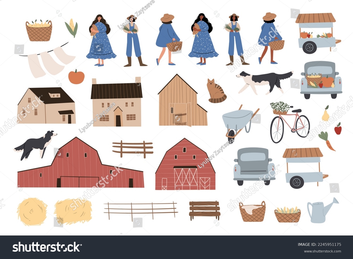 SVG of farm animals clipart, farm life svg png ai illustrations, farmhouse background png, cartoon characters flat vector style, svg