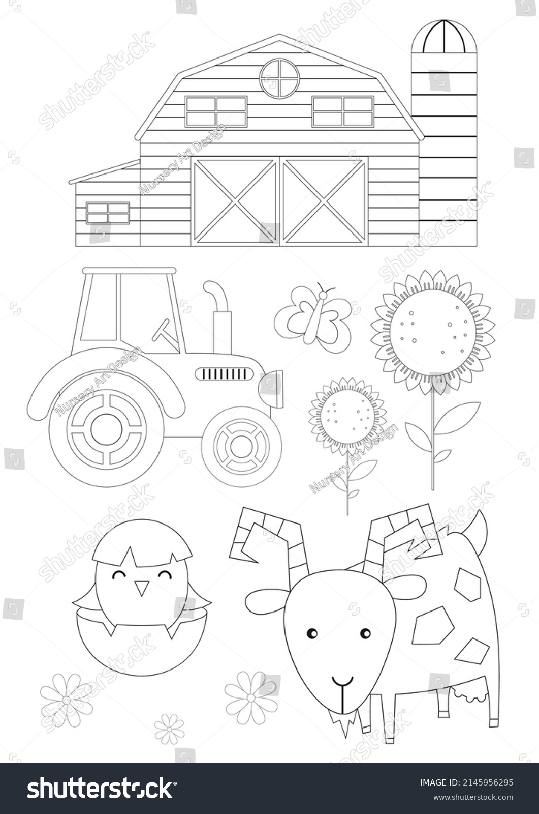 Farm Animals Coloring Page Printable Children Stock Vector (royalty 