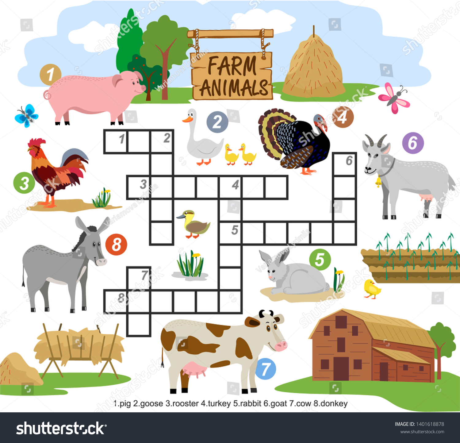 Farm Animals Crossword Kids Crossing Word Stock Vector (Royalty Free ...