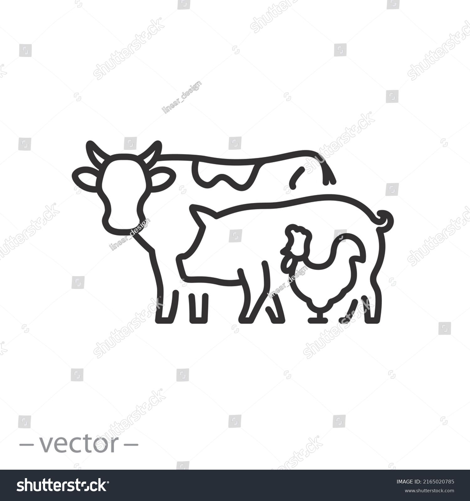 SVG of farm animals icon, cow, pig and chicken, group of pets, thin line symbol on white background - editable stroke vector illustration svg