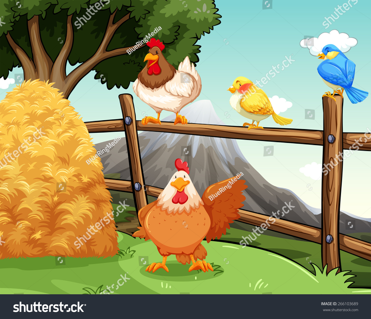 Farm Animals Near The Hay And Fence Stock Vector Illustration 266103689 ...