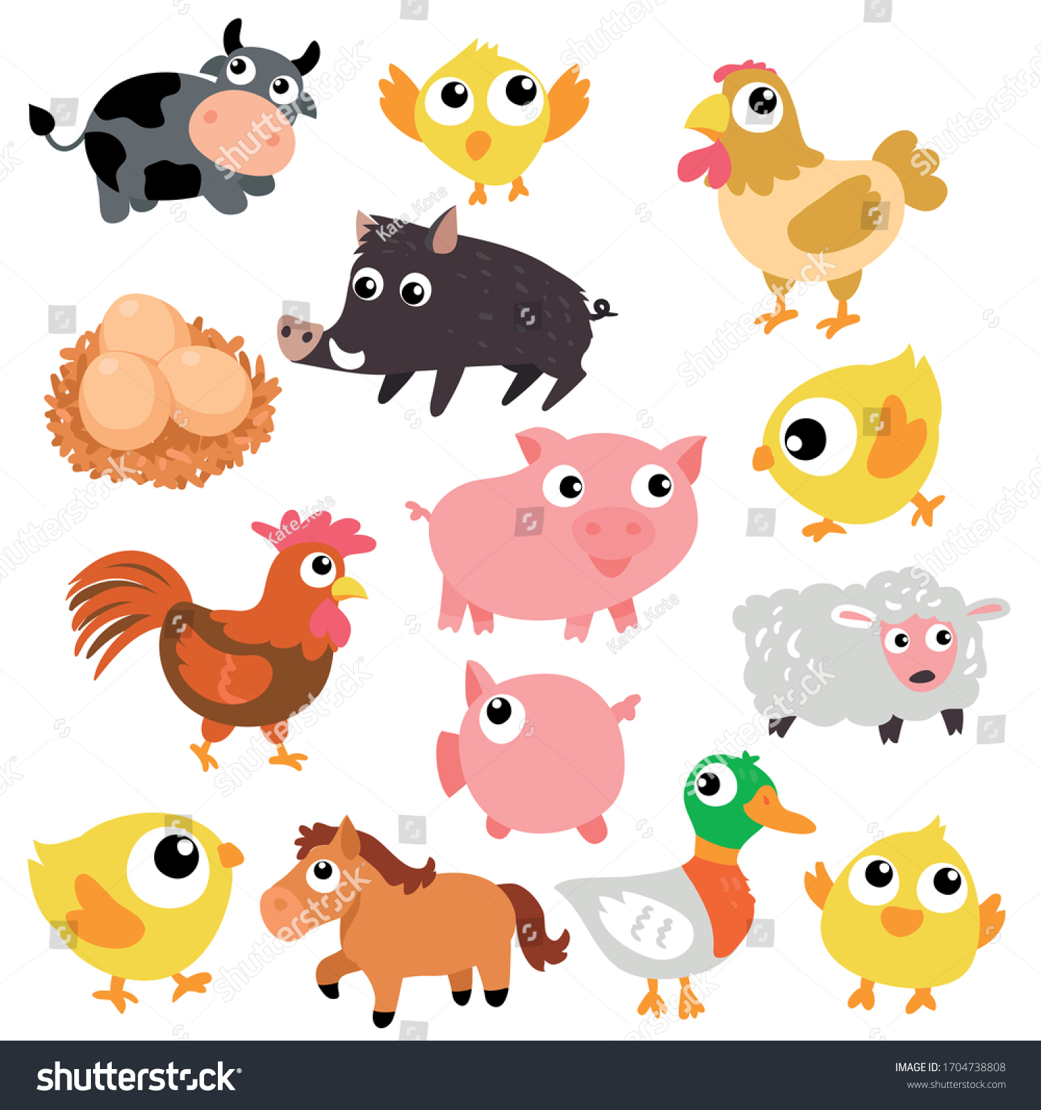 Farm Animals Set Farm Animal Vectors Stock Vector (Royalty Free) 1704738808