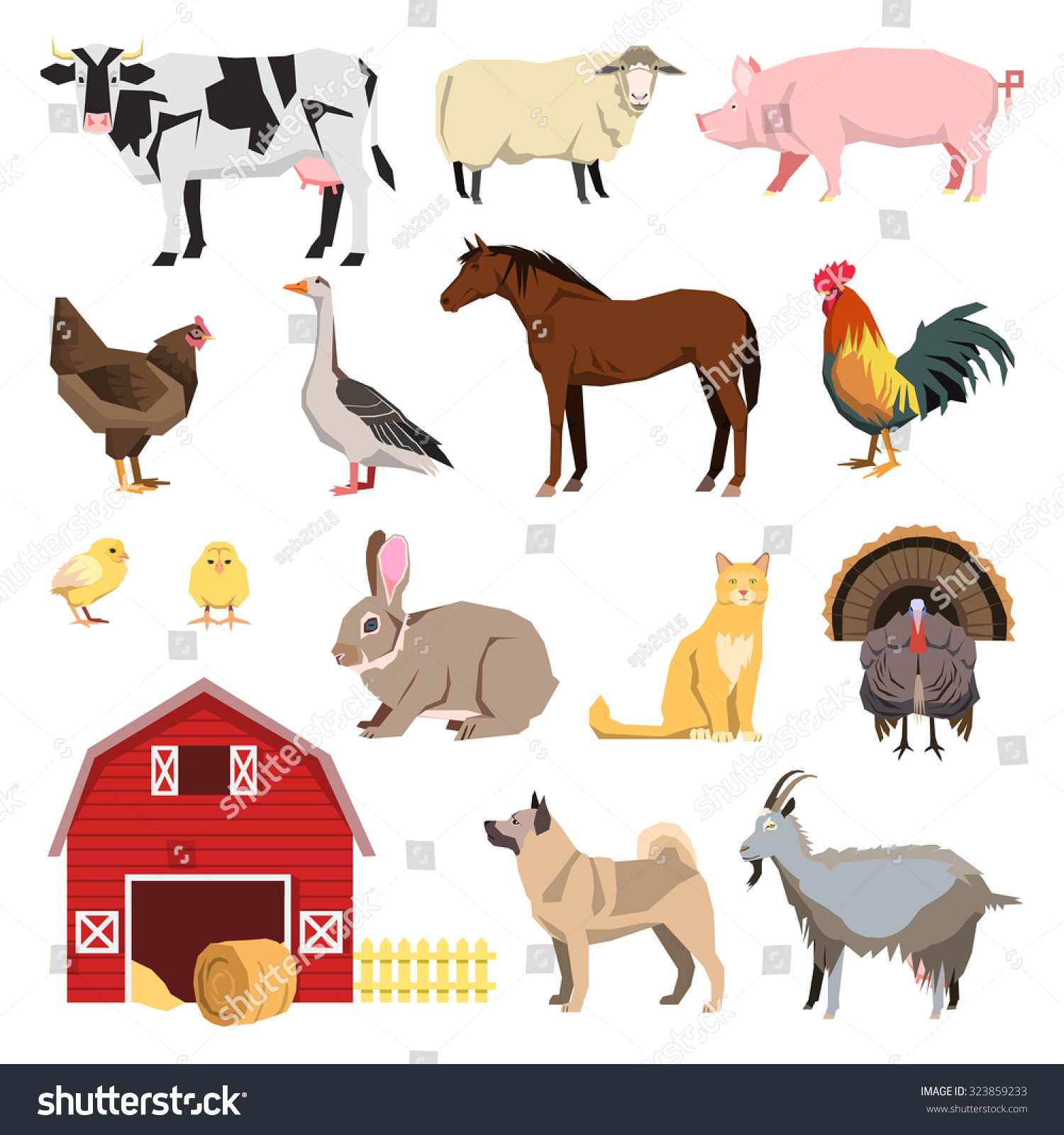 Farm Animals Set Flat Style Related Stock Vector 323859233 - Shutterstock