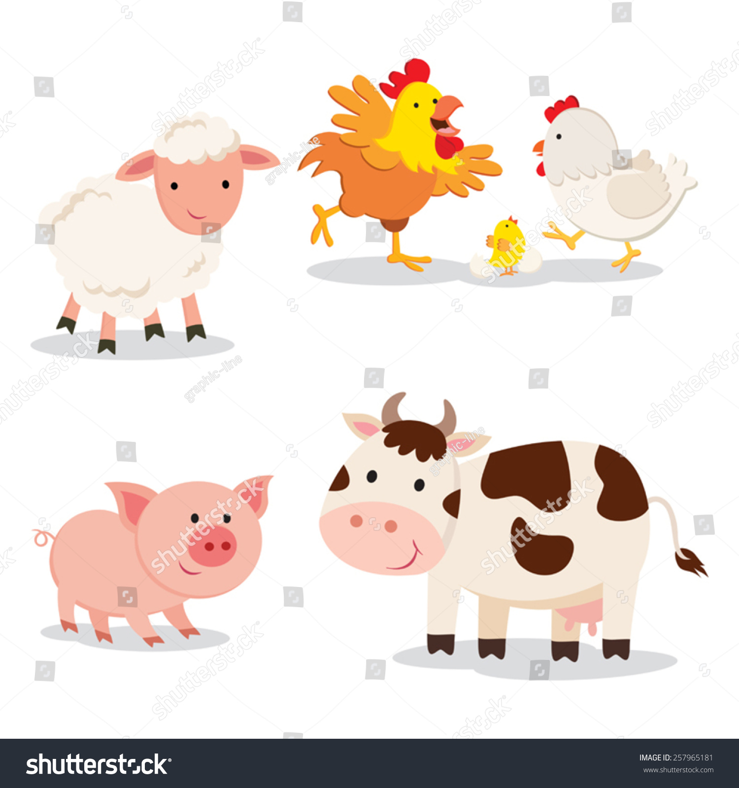 Farm Animals Set Cartoon Farm Animals Stock Vector 257965181 - Shutterstock