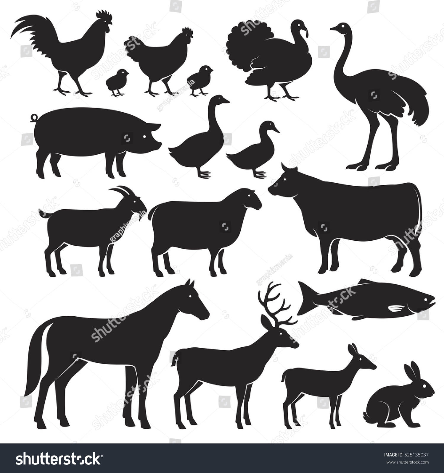Download Farm Animals Silhouette Icons Vector Illustrations Stock ...