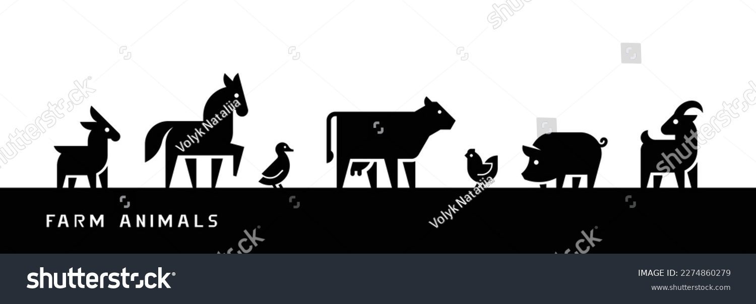 SVG of Farm Animals silhouettes isolated on white background. Vector illustration svg