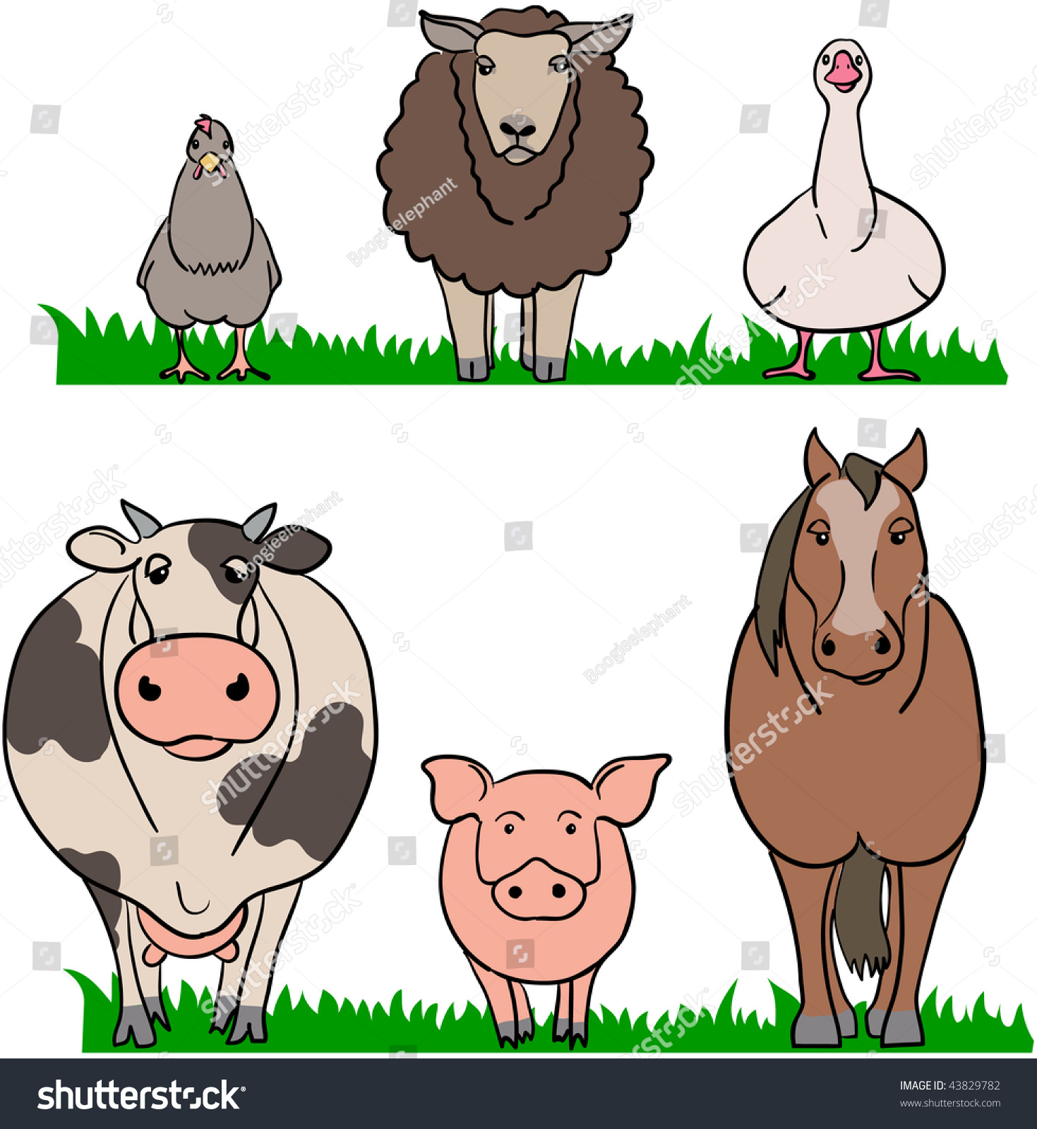 Farm Animals Simplified Cow Pig Horse Stock Vector (Royalty Free 