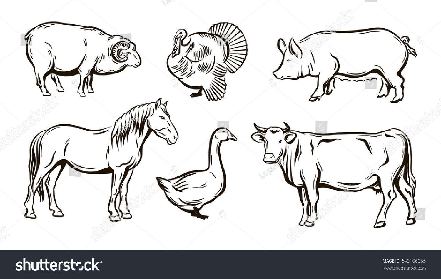 Farm Animals Sketches Stock Vector (Royalty Free) 649106035 | Shutterstock