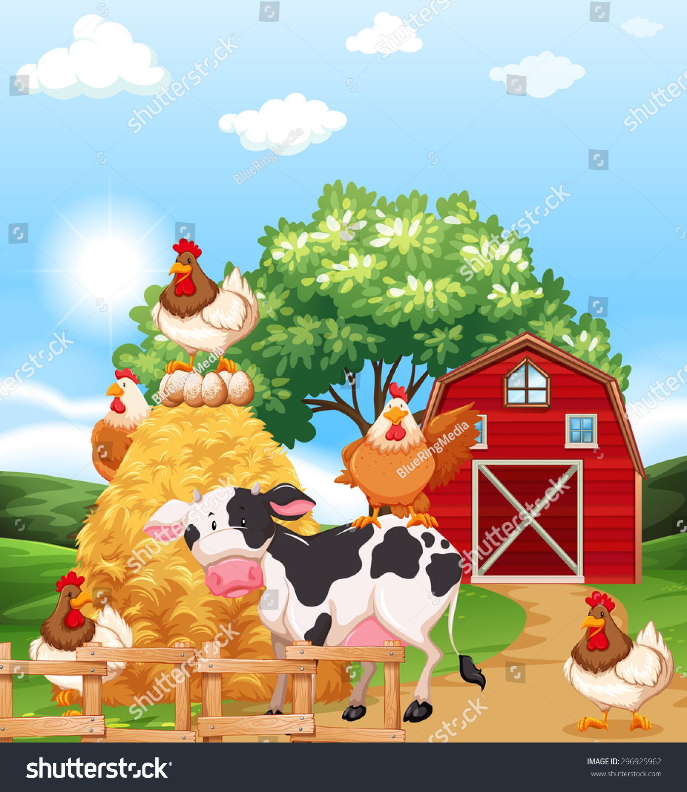 Farm Animals Together Farmhouse Stock Vector (Royalty Free) 296925962 ...