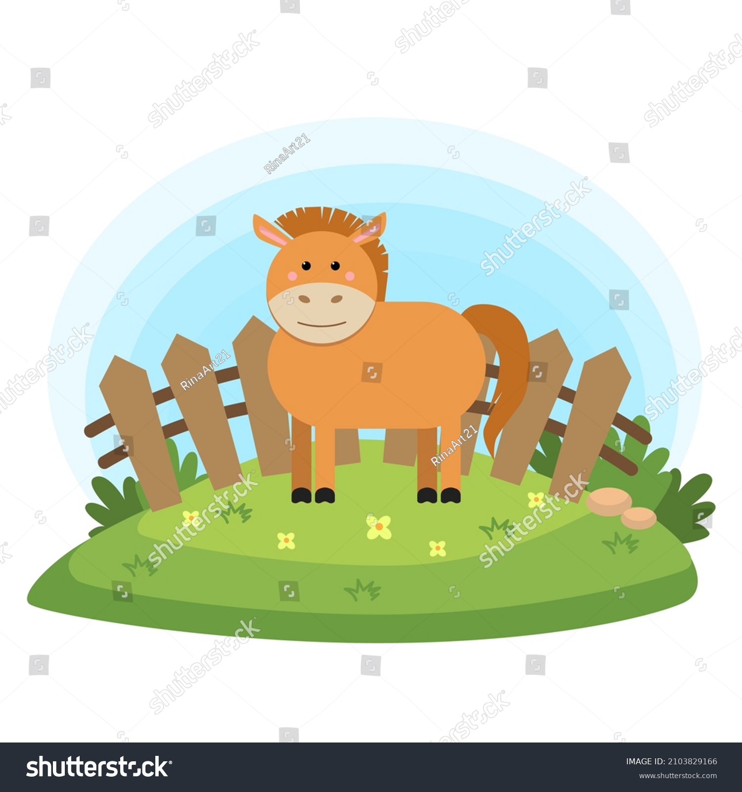 Farm Animals Landscape Cartoon Vector Illustration Stock Vector 