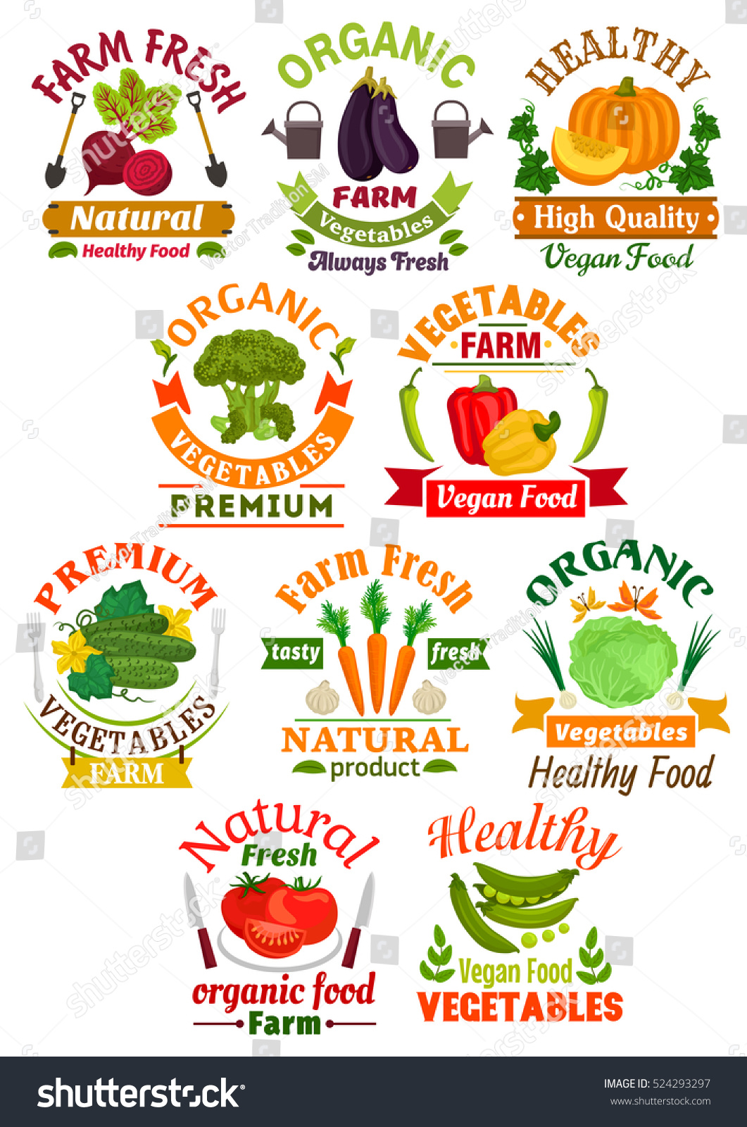 Farm Fresh Vegetable Badge Set Pepper Stock Vector (Royalty Free ...