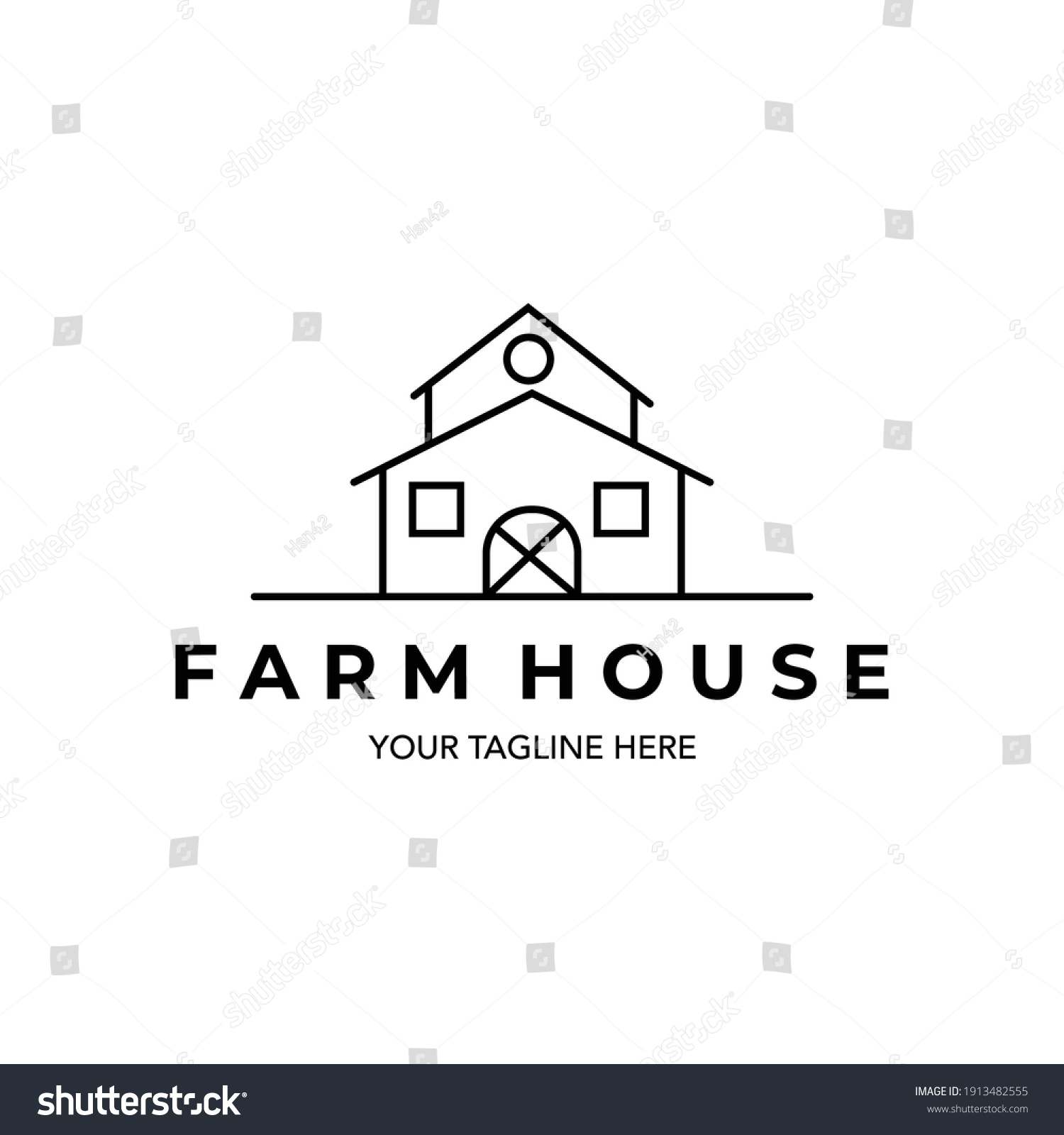 Farm House Logo Minimalist Line Art Stock Vector (Royalty Free) 1913482555