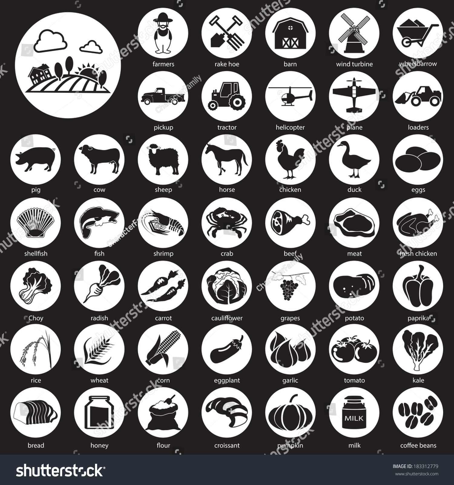 Farm Icons Set Stock Vector Illustration 183312779 : Shutterstock