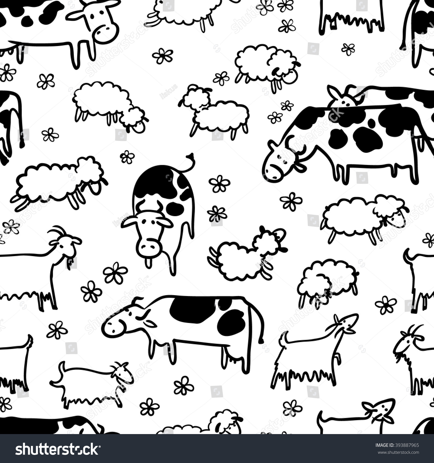 Farm Seamless Pattern Sheep Goat Cow Stock Vector 393887965 - Shutterstock