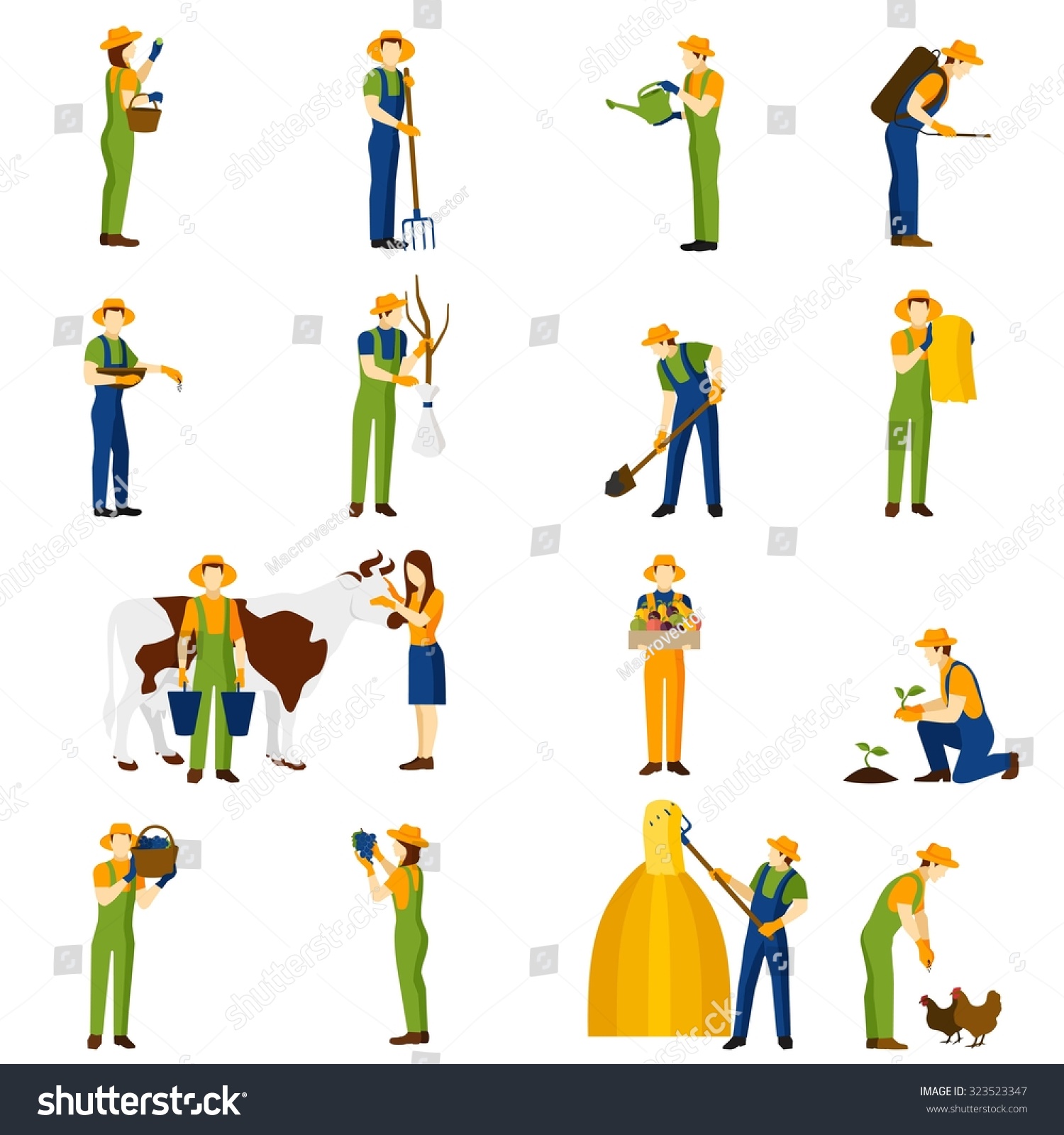 Farmer Work Flat Icons Collection Orchard Stock Vector 323523347 ...