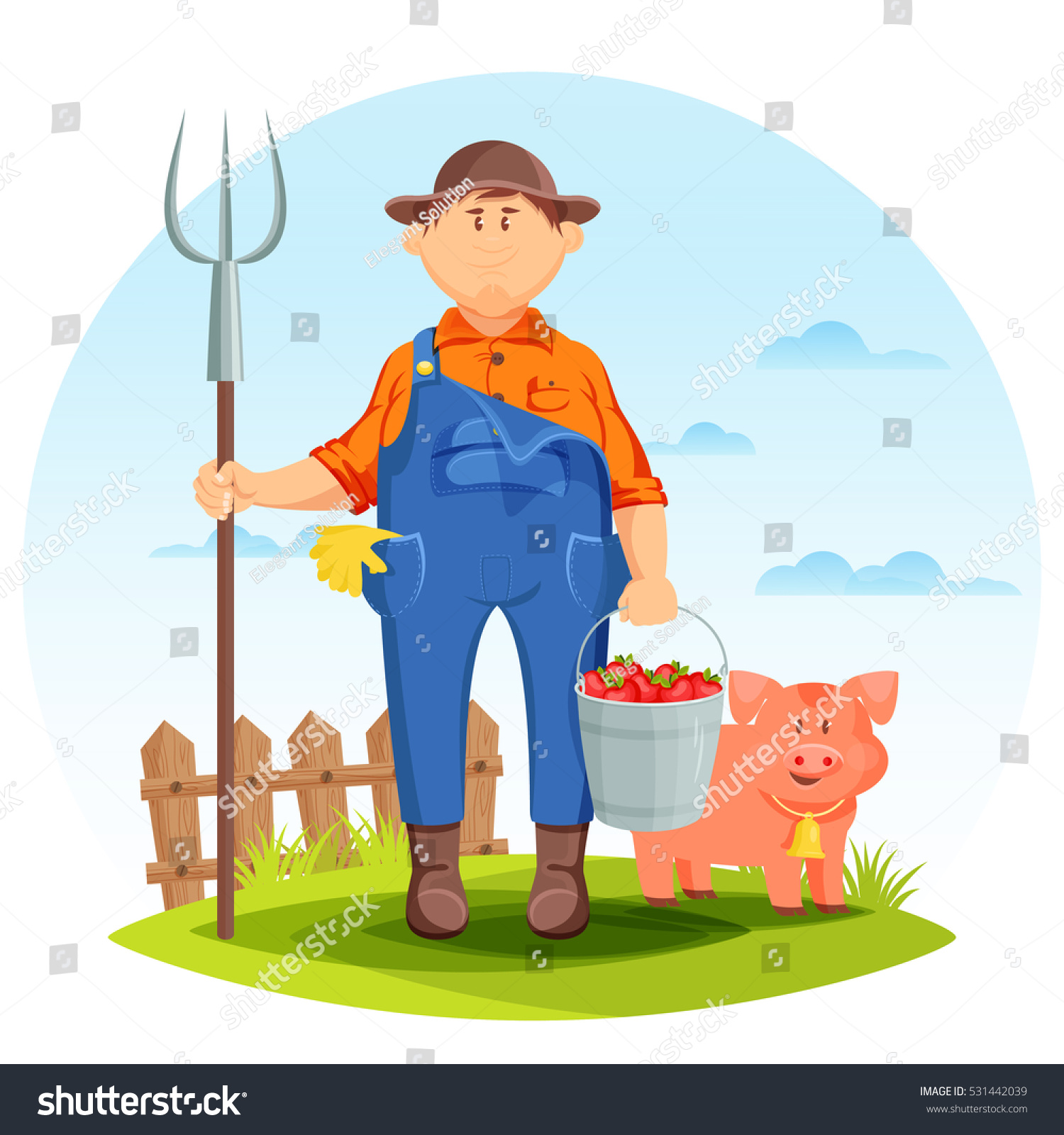 Farmer Man On Farming Field Pig Stock Vector 531442039 - Shutterstock