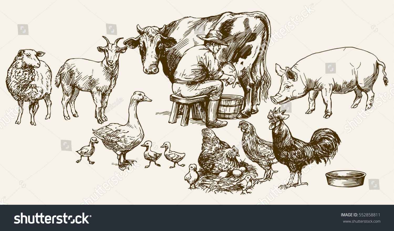 farmer-milking-his-cow-farm-animals-stock-vector-royalty-free-552858811