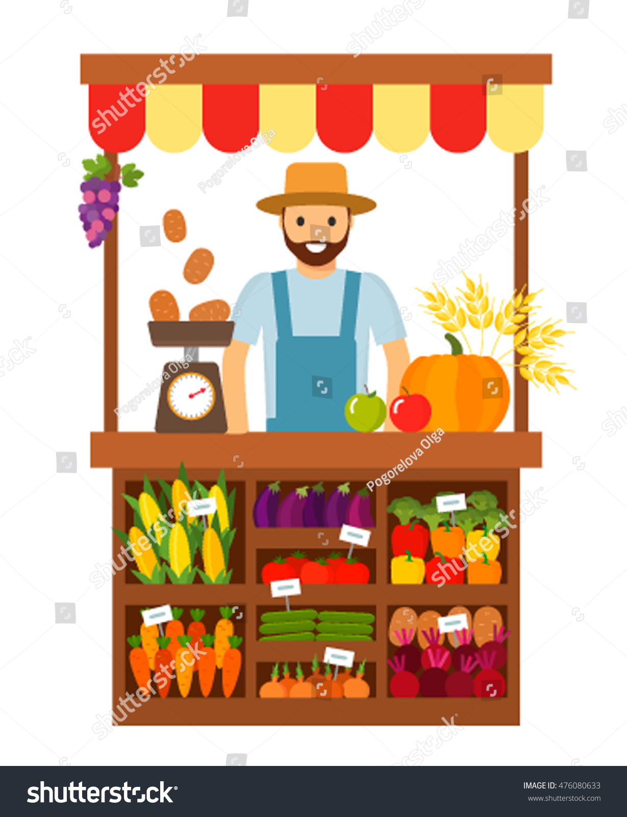 Farmer Selling Vegetables Fruits His Shop Stock Vector (Royalty Free ...