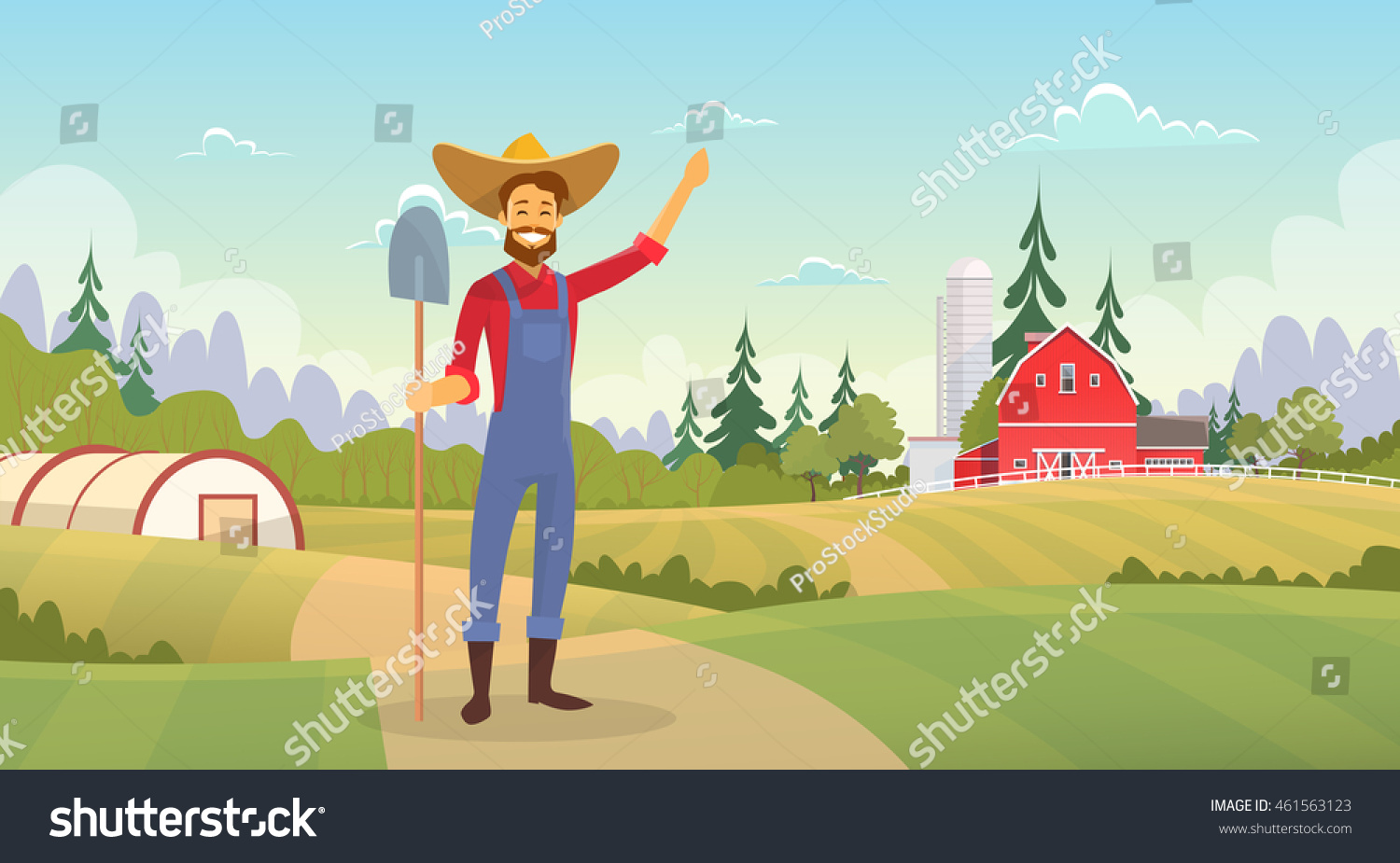 Farmer Standing Show Farm Farmland Field Stock Vector (Royalty Free ...