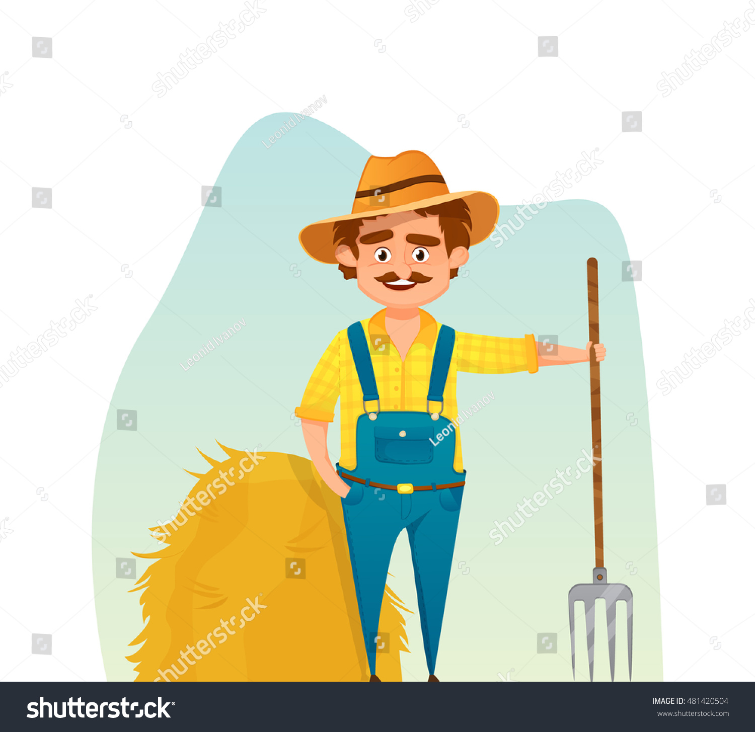 Farmer Pitchfork Isolated Vector Illustration Stock Vector Royalty   Stock Vector Farmer With Pitchfork Isolated Vector Illustration 481420504 