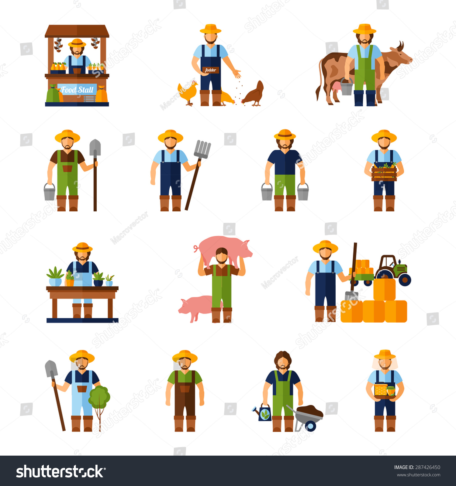 Farmers And Gardeners Flat Agriculture Icons Set Isolated Vector ...