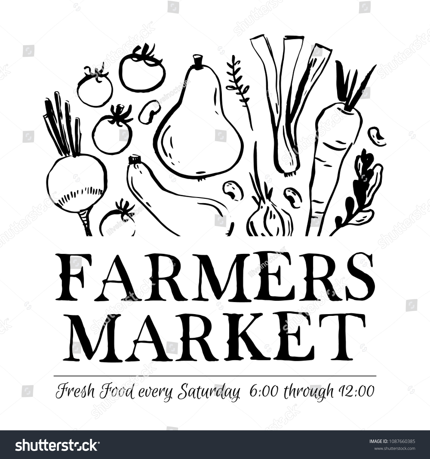 Farmers Market Vector Poster Hand Drawn Stock Vector (royalty Free 