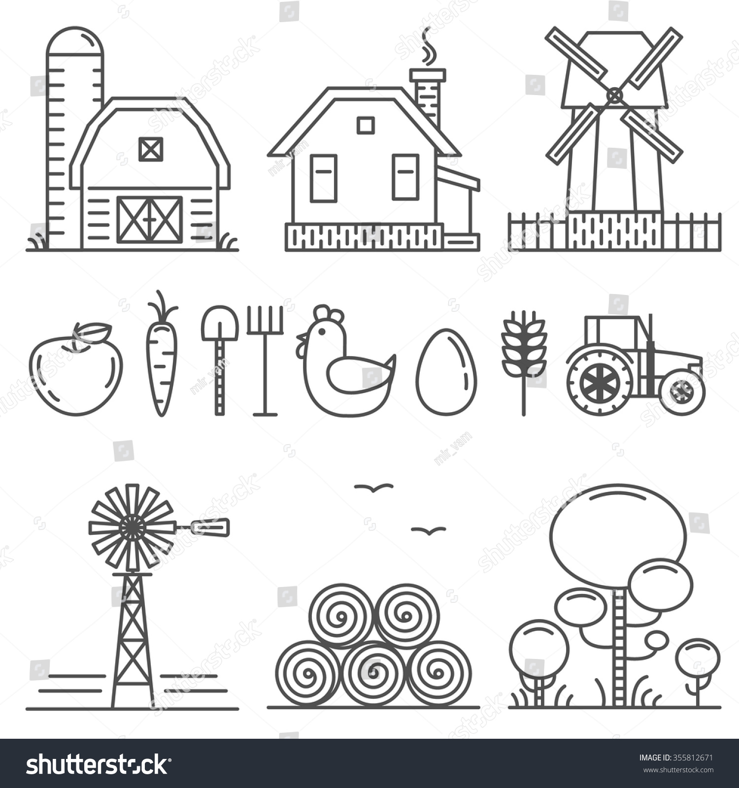 Farming Outline Icons Set Stock Vector 355812671 - Shutterstock