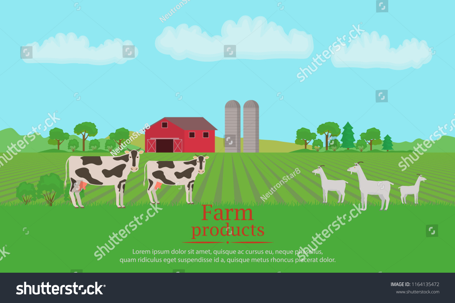 Farming Rural Landscape Cows Goats Vector Stock Vector (Royalty Free ...