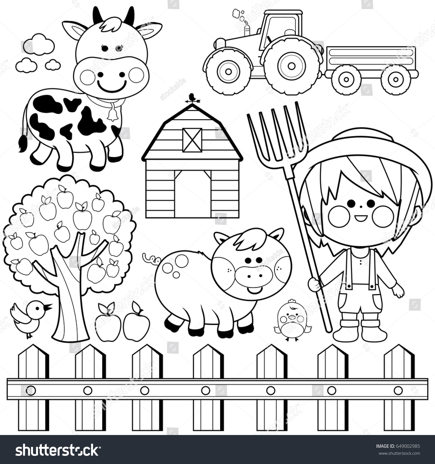 Farming Set Farmer Child Animals Vector Stock Vector (Royalty Free ...