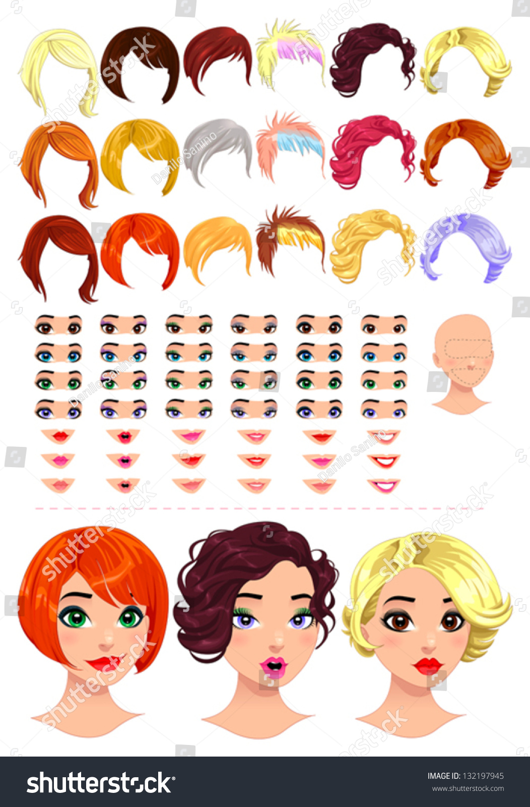 Fashion Female Avatars 18 Hairstyles 18 Stock Vector (Royalty Free ...