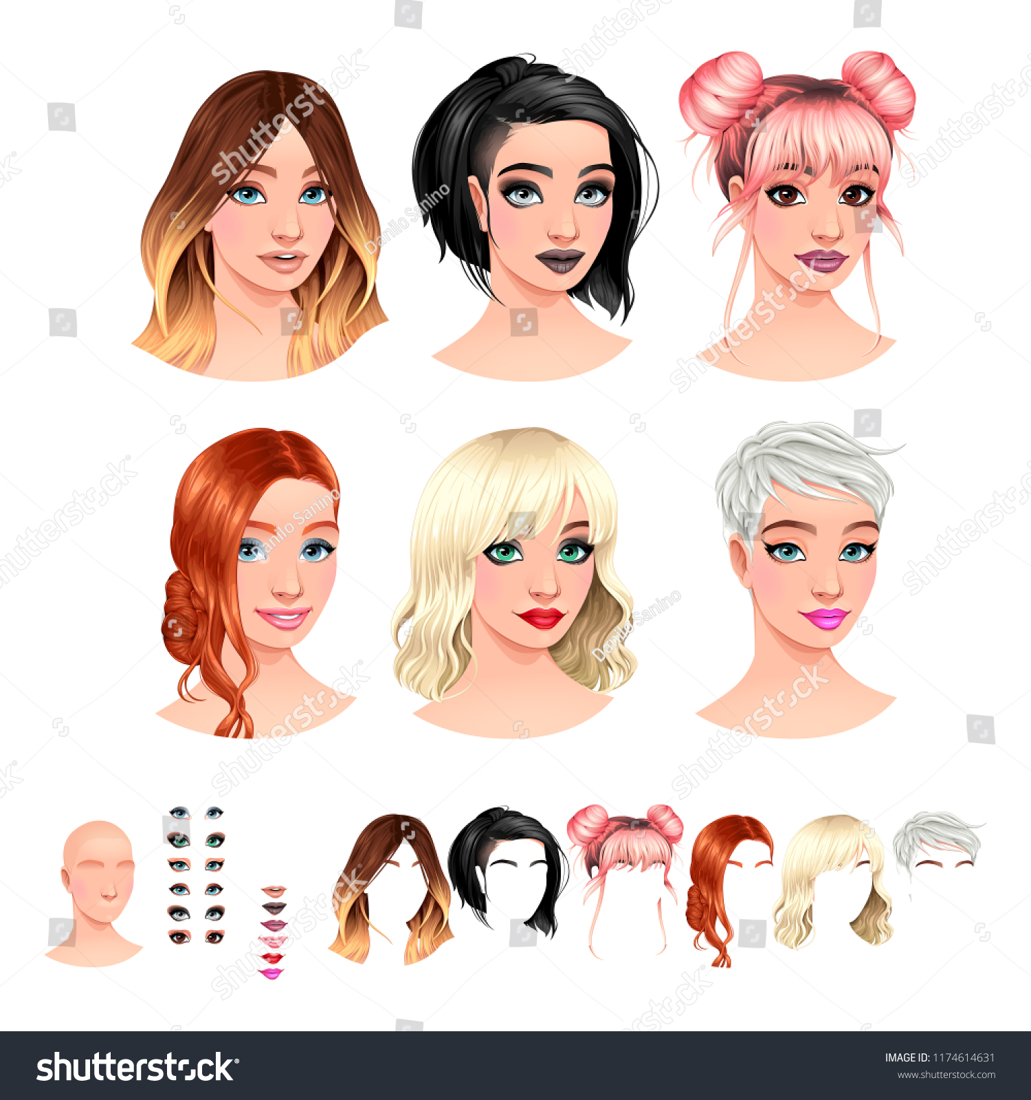 Fashion Female Avatars 6 Hairstyles 6 Stock Vector (Royalty Free ...