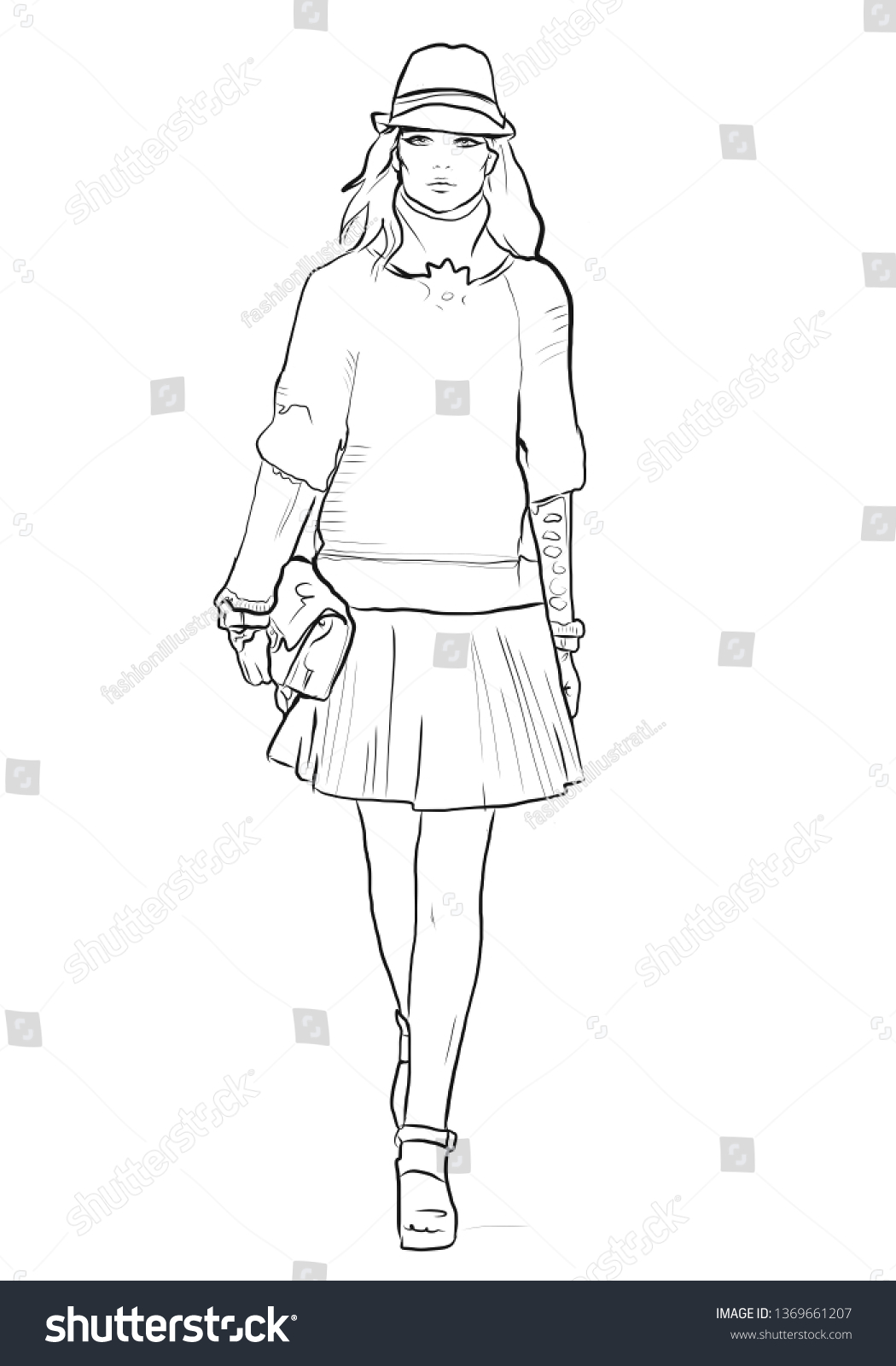 Fashion Girl Cartoon Fashion Illustration Black Stock Vector (Royalty ...