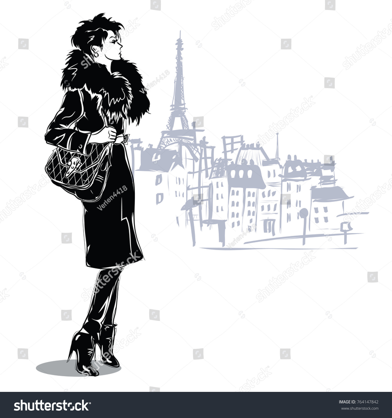 Fashion Girl Sketch Style Paris Vector Stock Vector Royalty Free