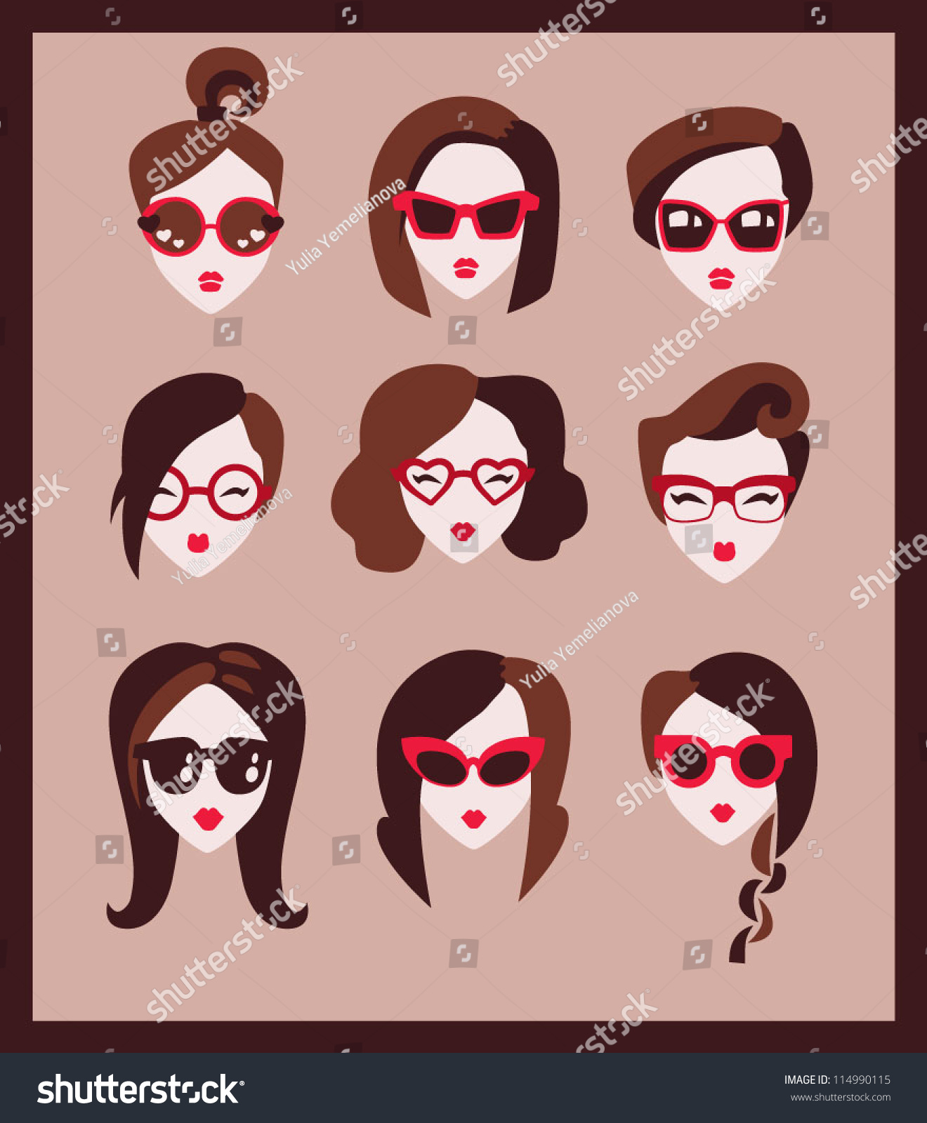 Fashion Girls In Glasses Icon Set Vector Illustration Eps 10 ...