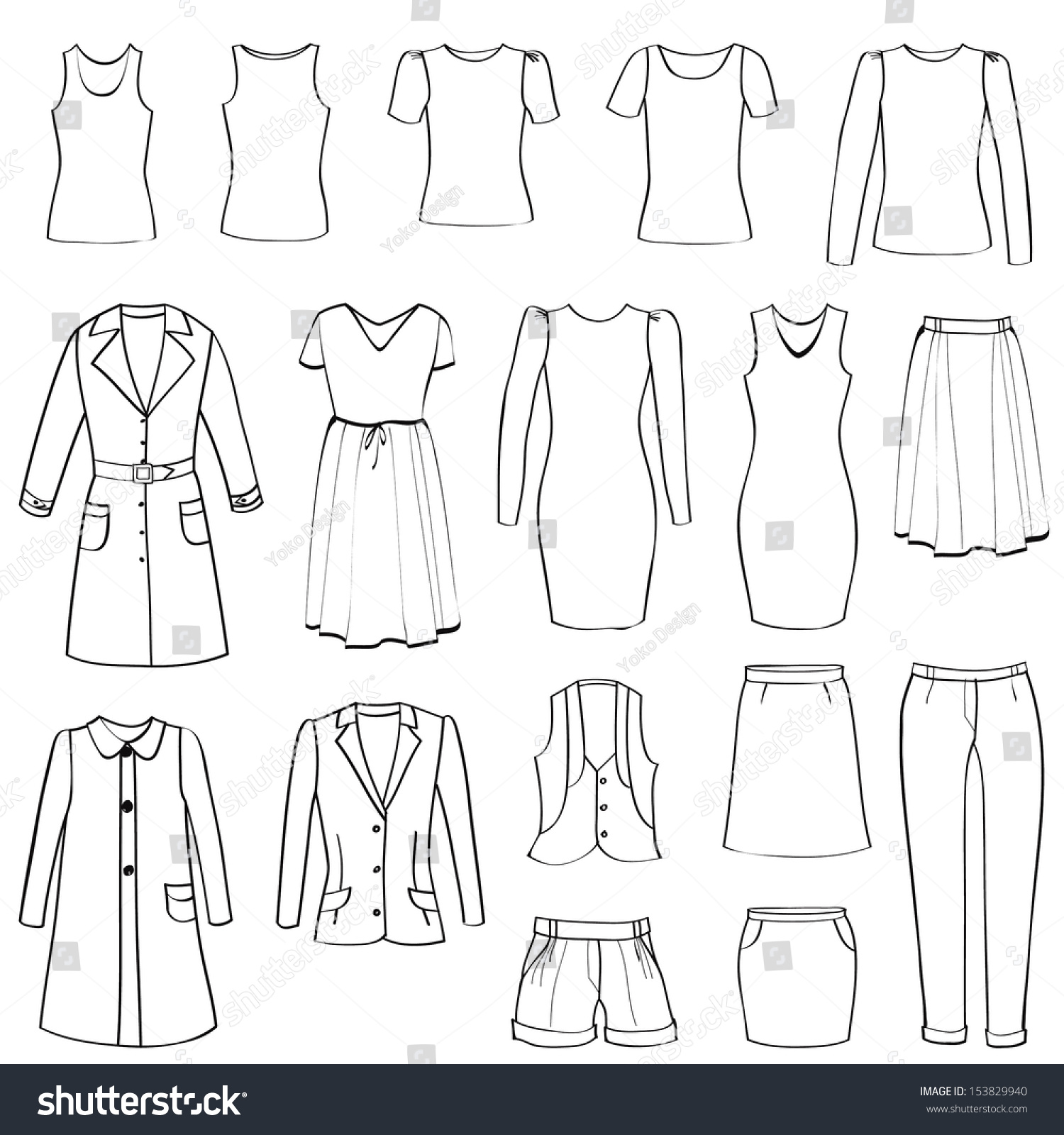 Fashion Icons Set. Female Cloth Collection. Dress Vector Silhouette ...