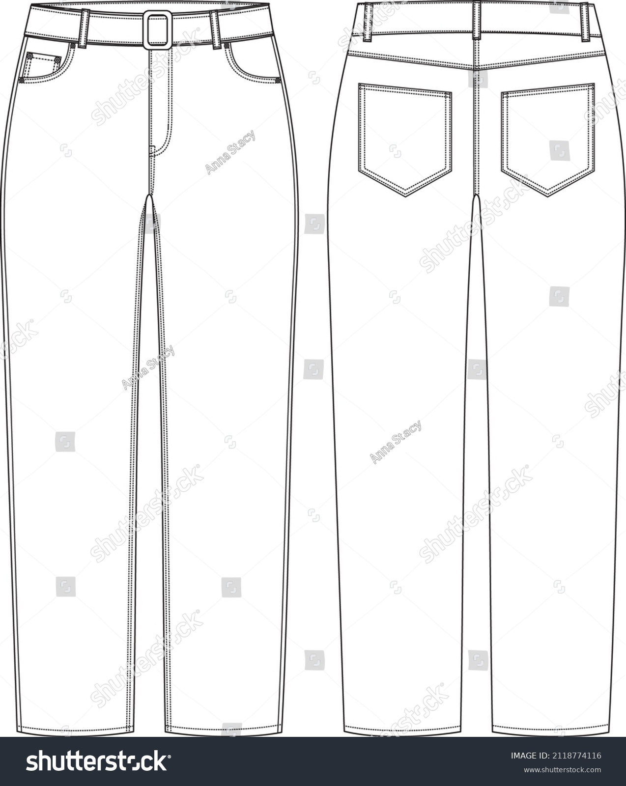 Fashion Illustration Women Jeans Technical Drawing Stock Vector ...