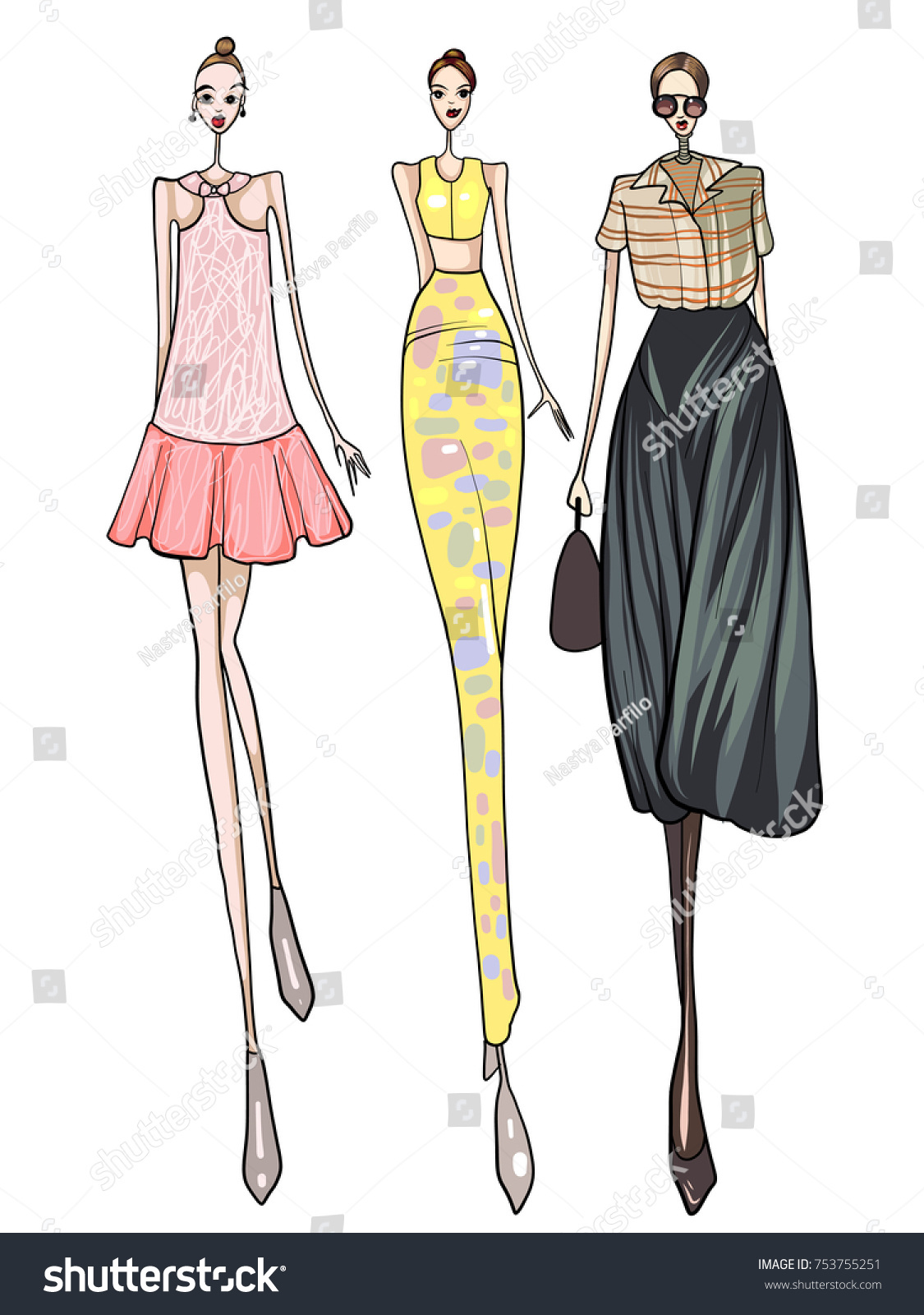 Fashion Model Women Posing Vector Illustration Stock Vector (Royalty ...