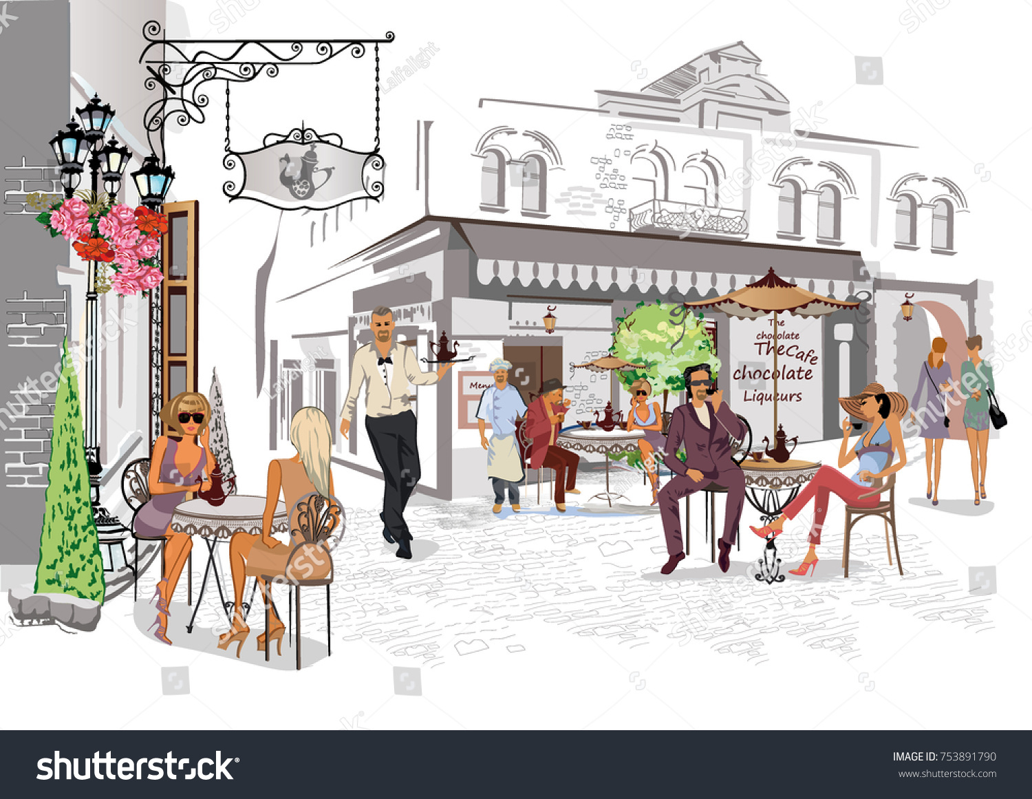Fashion People Street Cafe Street Cafe Stock Vector (Royalty Free ...