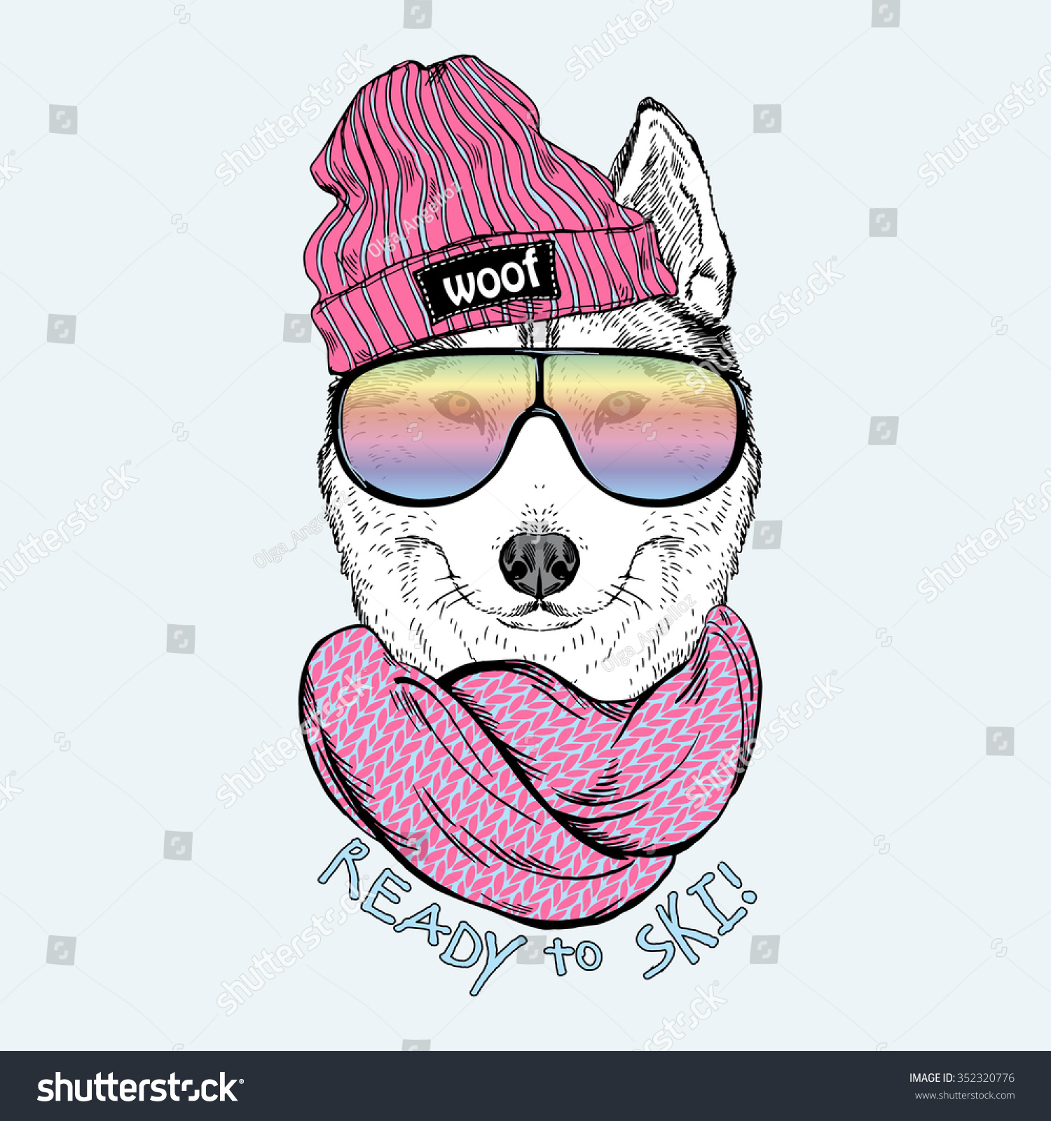 Fashion Portrait Cute Dog Husky Dressed Stock Vector 352320776 ...