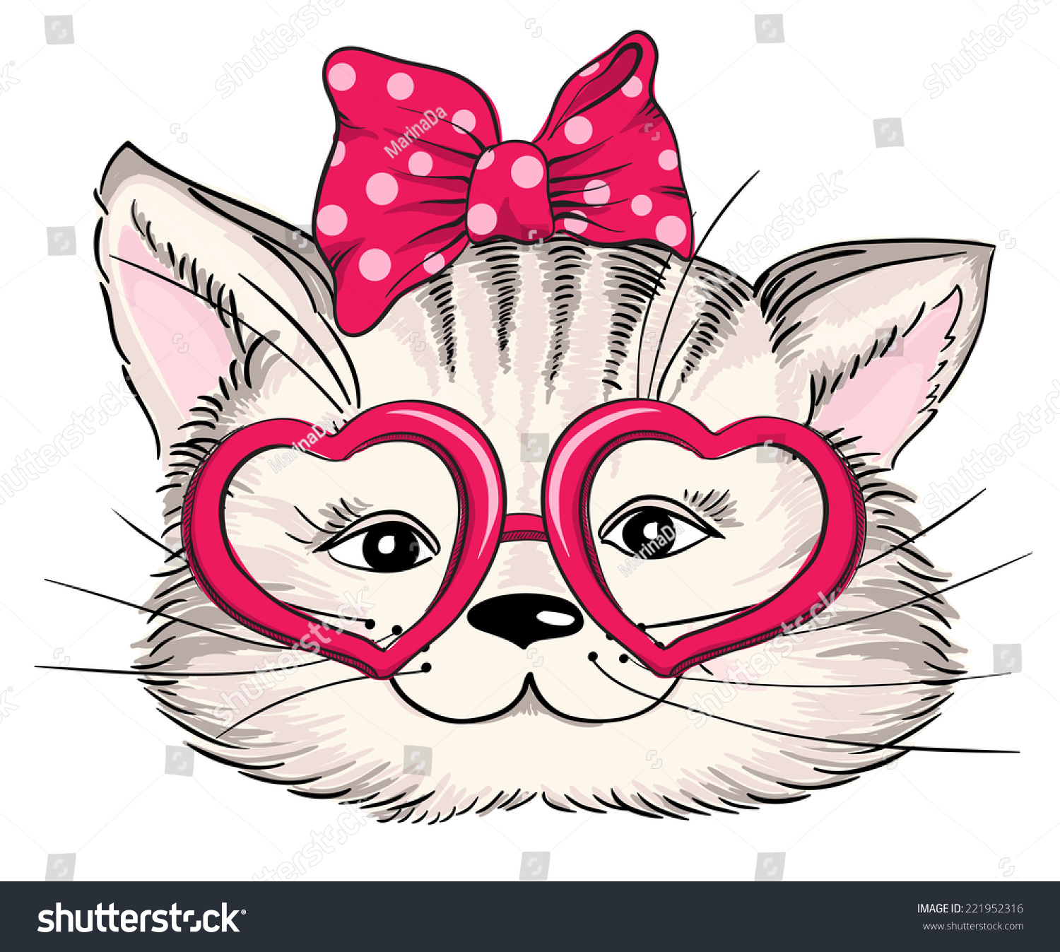 Fashion Portrait Hipster Cat Hearts Glasses Stock Vector Royalty Free 221952316 Shutterstock