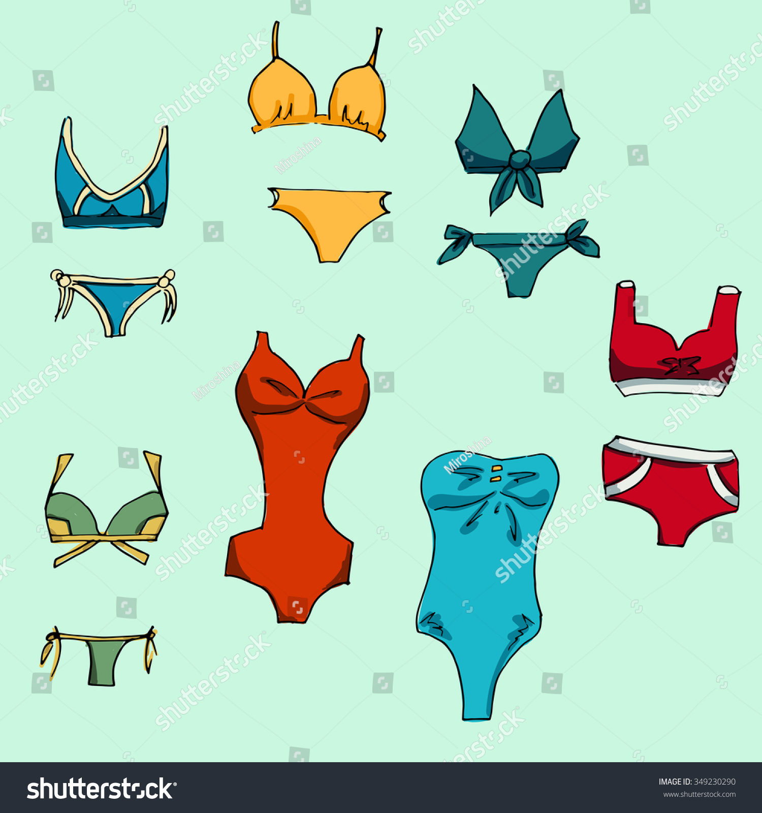 Fashion Set Swimsuits Illustration Hand Drawing Stock Vector (Royalty ...