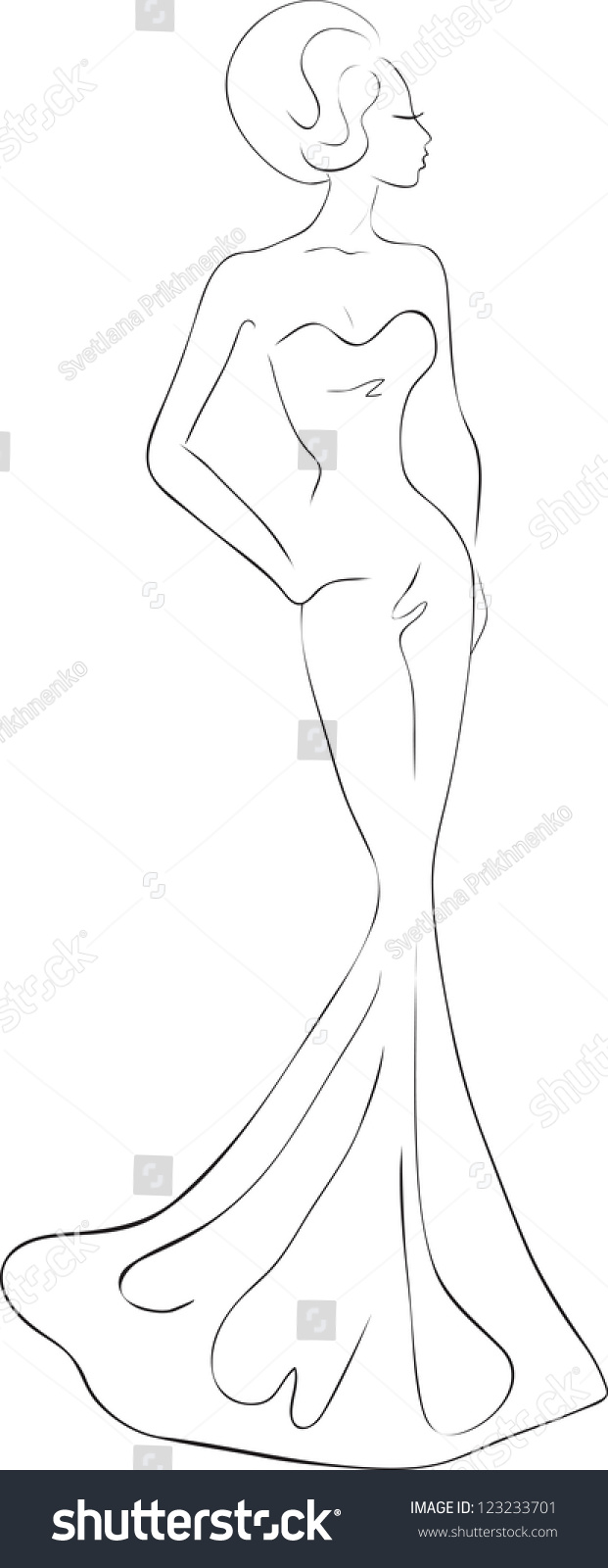 Fashion Sketch Of Woman In Evening Maxi Dress Stock Vector Illustration ...
