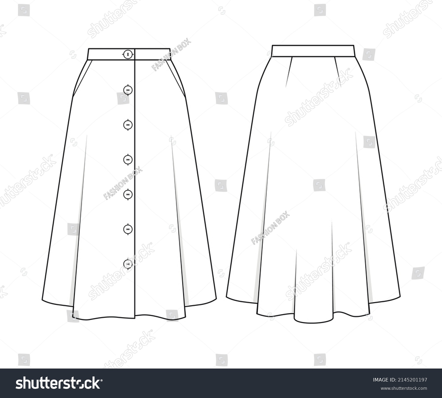 Fashion Technical Drawing Aline Midi Skirt Stock Vector (Royalty Free ...
