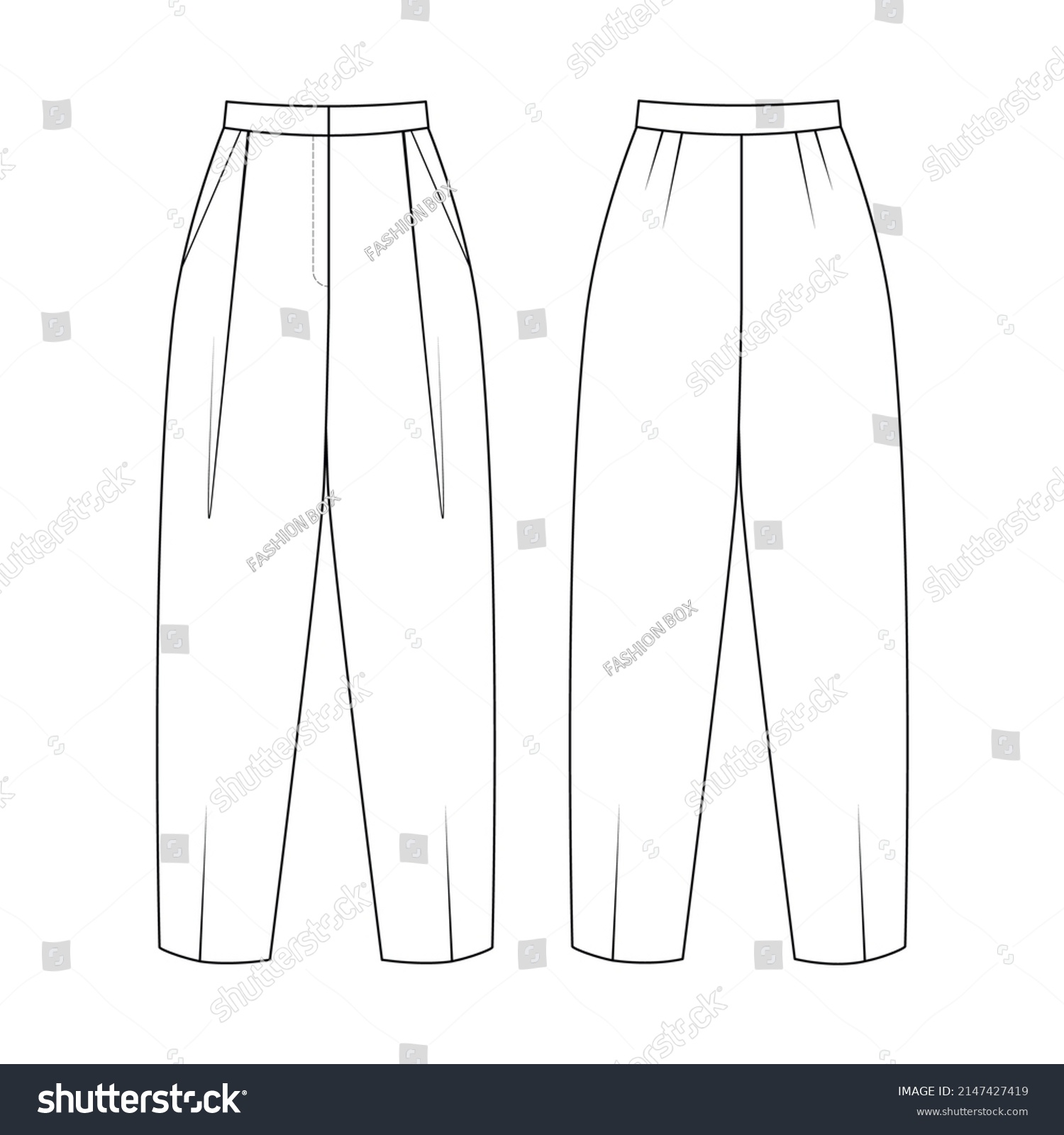 Fashion Technical Drawing Balloon Tapered Trousers Stock Vector ...