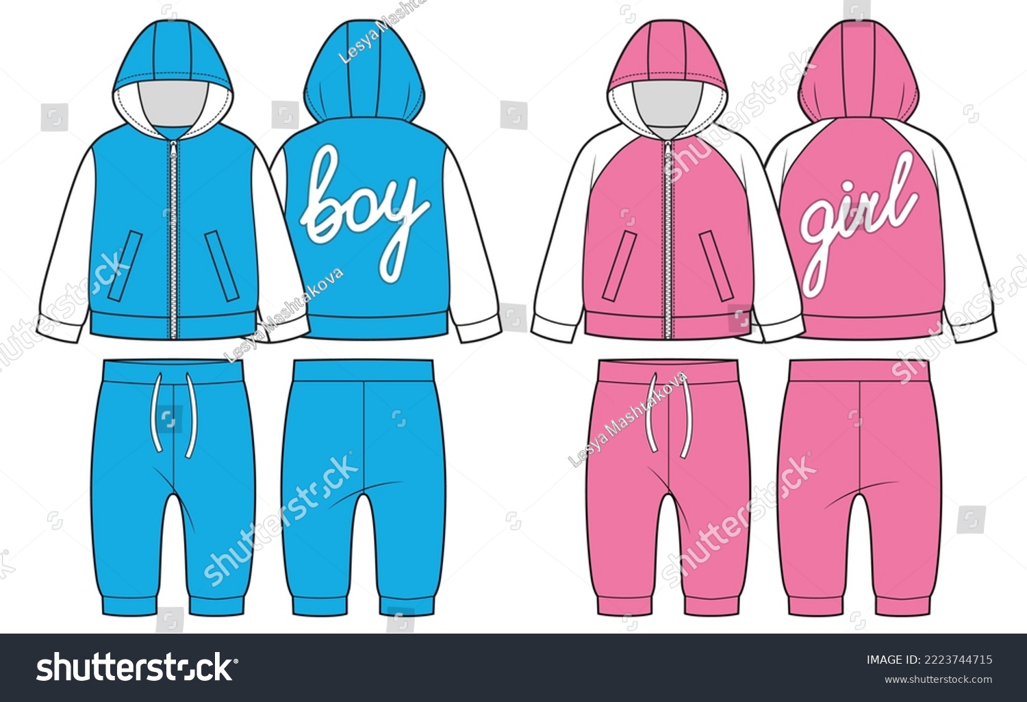 SVG of Fashion technical drawing of children sport suit svg