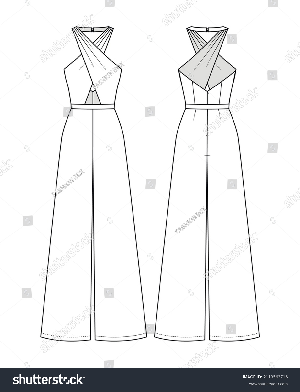 Fashion Technical Drawing Halter Jumpsuit Flared Stock Vector (Royalty ...