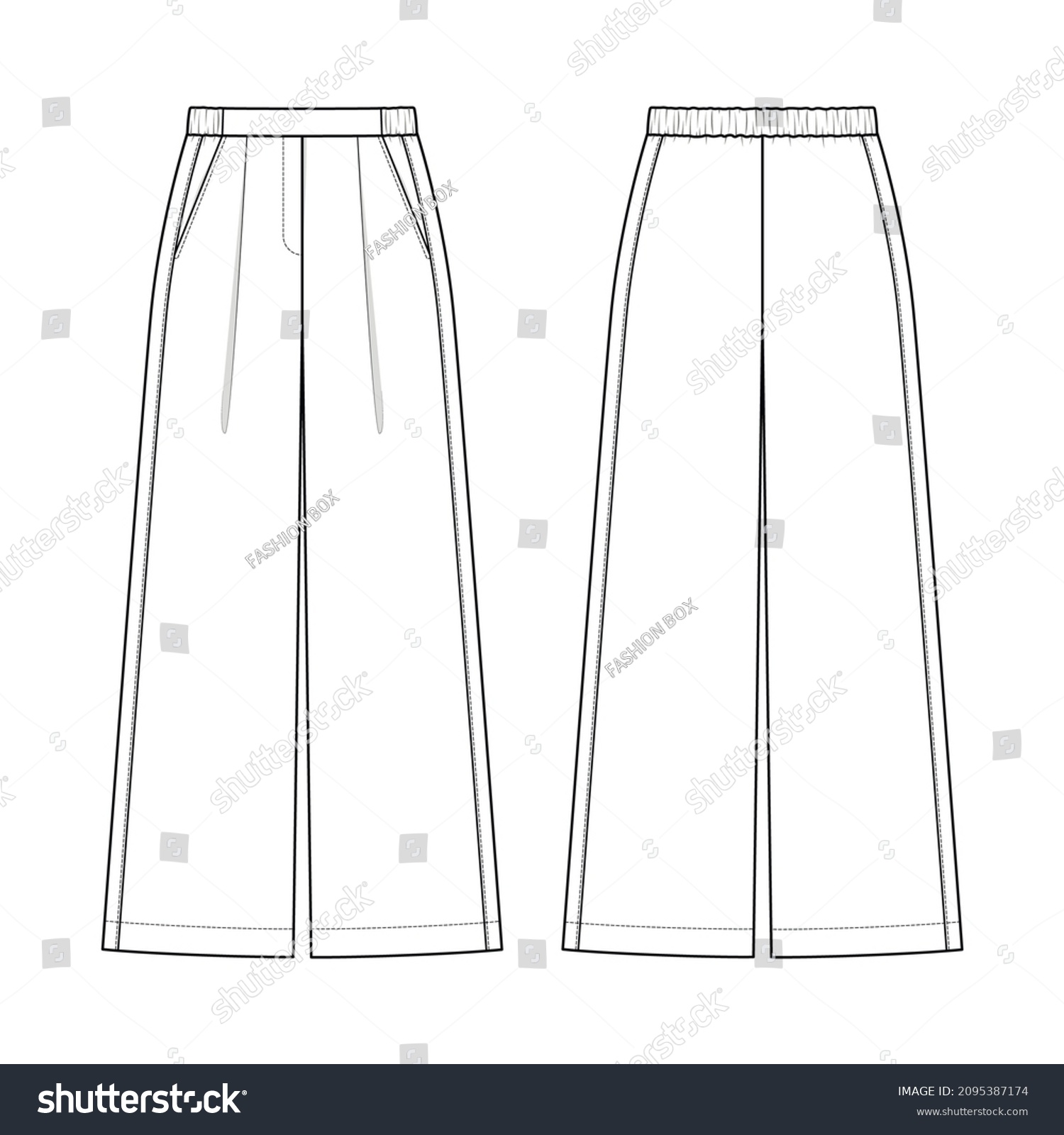 Fashion Technical Drawing Palazzo Trousers Elastic Stock Vector ...