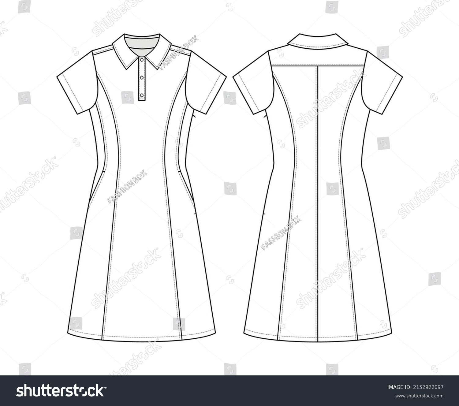 Fashion Technical Drawing Polo Collar Dress Stock Vector (Royalty Free ...